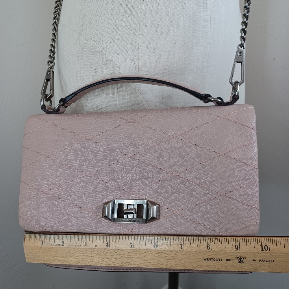 Rebecca Minkoff Love Crossbody Bag Blush Pink Quilted Pebbled Leather Silver HW - Picture 11 of 14